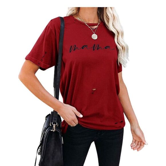 NIUBIA Womens Mama Shirts Short Sleeve Casual Print T-Shirt Round Neck Fit Tees - Picture 3 of 5